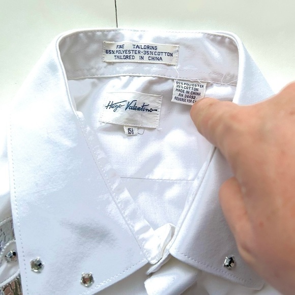 HUGO Valentino vintage geometric figures silver gold shirt blouse white print - Picture 6 of 11